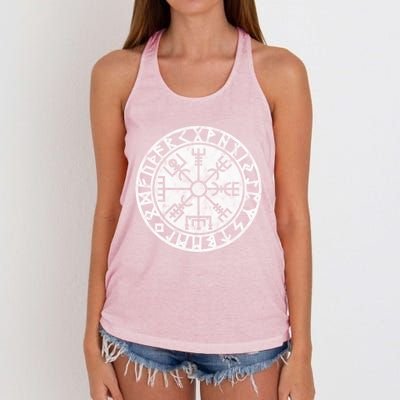 Vintage Vegvisir Symbol Futhark Runes Viking Compass Norse Protection Women's Knotted Racerback Tank