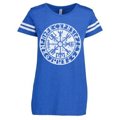 Vintage Vegvisir Symbol Futhark Runes Viking Compass Norse Protection Enza Ladies Jersey Football T-Shirt