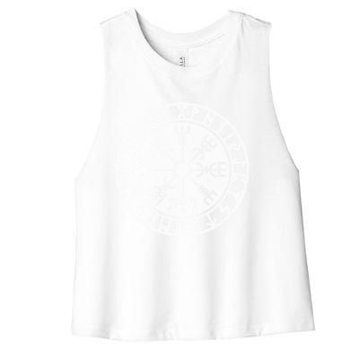 Vintage Vegvisir Symbol Futhark Runes Viking Compass Norse Protection Women's Racerback Cropped Tank