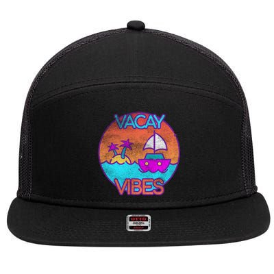 Vintage Vacay Summer Beach Palms Cruise Vacation Vibes Tee Great Gift 7 Panel Mesh Trucker Snapback Hat