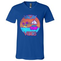 Vintage Vacay Summer Beach Palms Cruise Vacation Vibes Tee Great Gift V-Neck T-Shirt