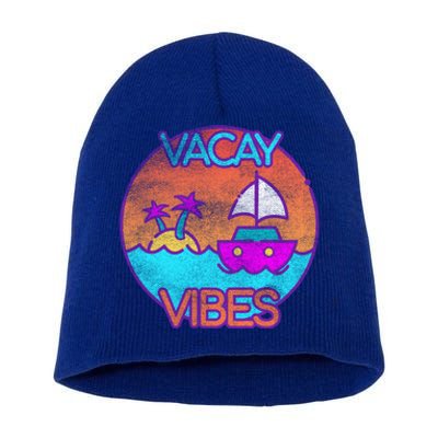 Vintage Vacay Summer Beach Palms Cruise Vacation Vibes Tee Great Gift Short Acrylic Beanie