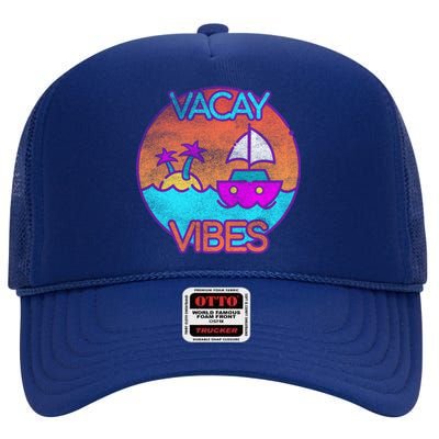 Vintage Vacay Summer Beach Palms Cruise Vacation Vibes Tee Great Gift High Crown Mesh Back Trucker Hat