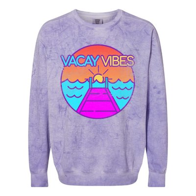 Vintage Vacay Summer Vacation Vibes Tee Beach Palms Cruise Great Gift Colorblast Crewneck Sweatshirt