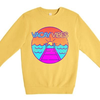 Vintage Vacay Summer Vacation Vibes Tee Beach Palms Cruise Great Gift Premium Crewneck Sweatshirt