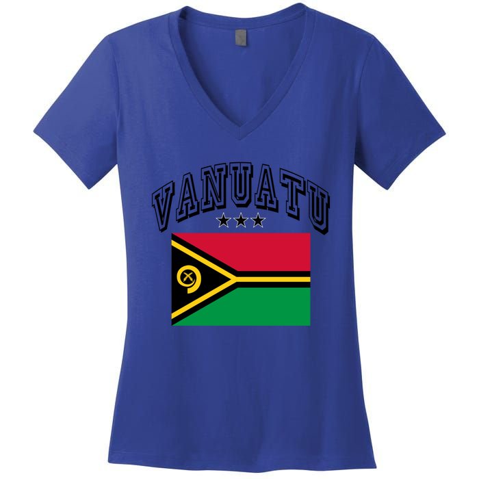 Vanuatu Vintage Throwback Flag Souvenir Gift Women's V-Neck T-Shirt