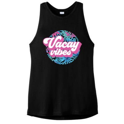 Vacay Vibes Tropical Palm Leaf Graphic Gift Ladies PosiCharge Tri-Blend Wicking Tank