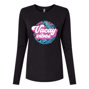 Vacay Vibes Tropical Palm Leaf Graphic Gift Womens Cotton Relaxed Long Sleeve T-Shirt