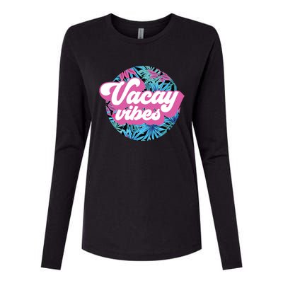 Vacay Vibes Tropical Palm Leaf Graphic Gift Womens Cotton Relaxed Long Sleeve T-Shirt