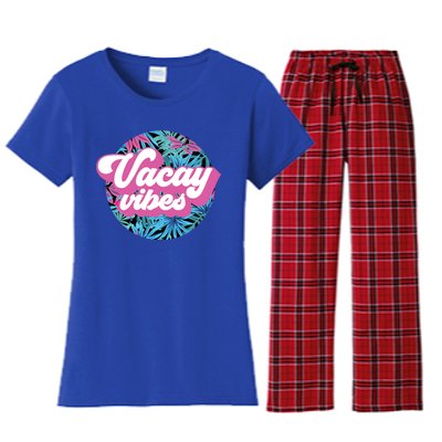 Vacay Vibes Tropical Palm Leaf Graphic Gift Women's Flannel Pajama Set