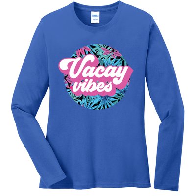 Vacay Vibes Tropical Palm Leaf Graphic Gift Ladies Long Sleeve Shirt