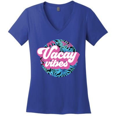 Vacay Vibes Tropical Palm Leaf Graphic Gift Women's V-Neck T-Shirt