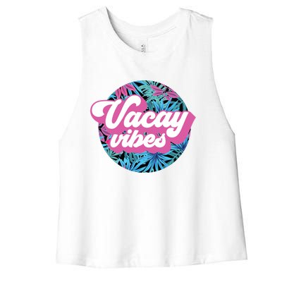 Vacay Vibes Tropical Palm Leaf Graphic Gift Women's Racerback Cropped Tank