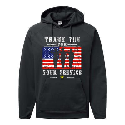 Vintage Veteran Thank You For Your Service Veterans Day Performance Fleece Hoodie