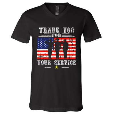 Vintage Veteran Thank You For Your Service Veterans Day V-Neck T-Shirt