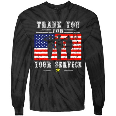 Vintage Veteran Thank You For Your Service Veterans Day Tie-Dye Long Sleeve Shirt