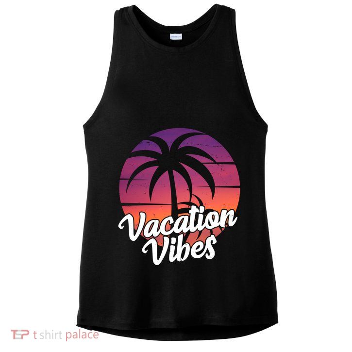 Vacation Vibes Tropical Retro Sunset Ladies PosiCharge Tri-Blend Wicking Tank