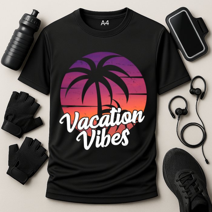 Vacation Vibes Tropical Retro Sunset Cooling Performance Crew T-Shirt