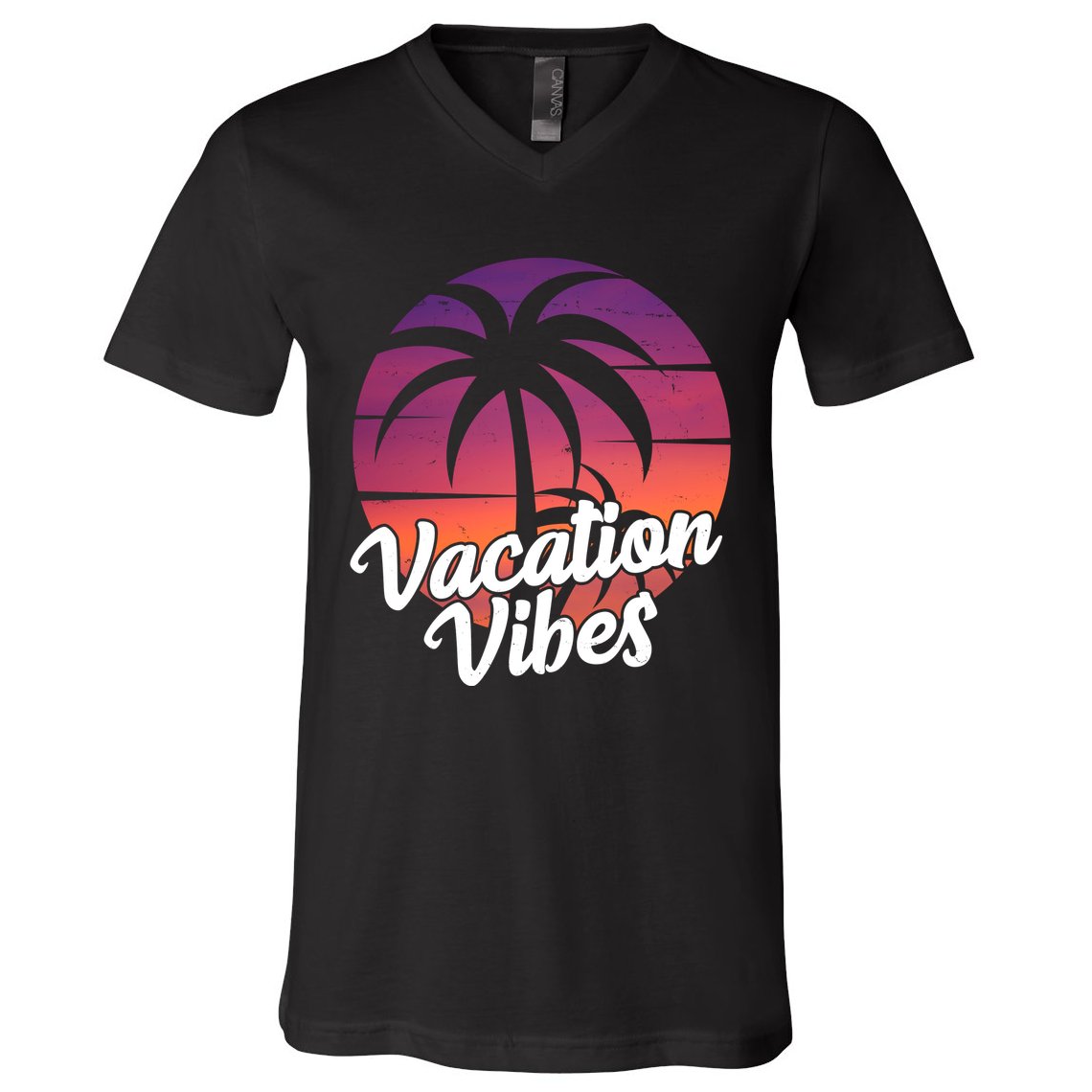 Vacation Vibes Tropical Retro Sunset V-Neck T-Shirt