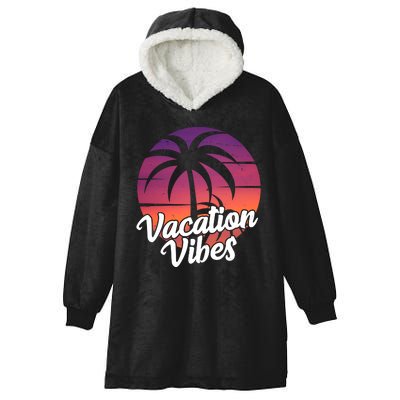 Vacation Vibes Tropical Retro Sunset Hooded Wearable Blanket