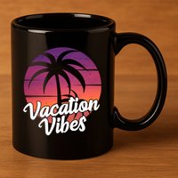 Vacation Vibes Tropical Retro Sunset 11oz C Handle Ceramic Mug