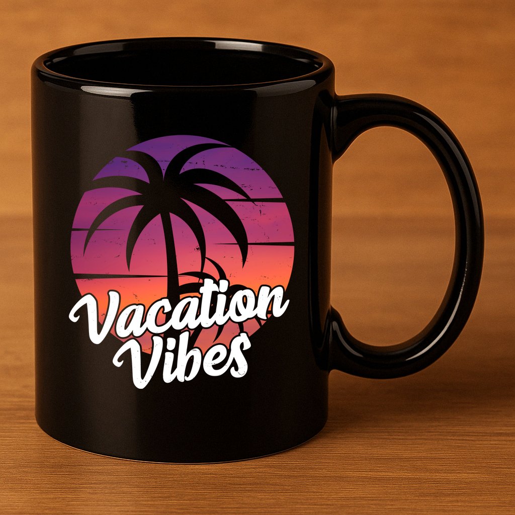 Vacation Vibes Tropical Retro Sunset 11oz C Handle Ceramic Mug