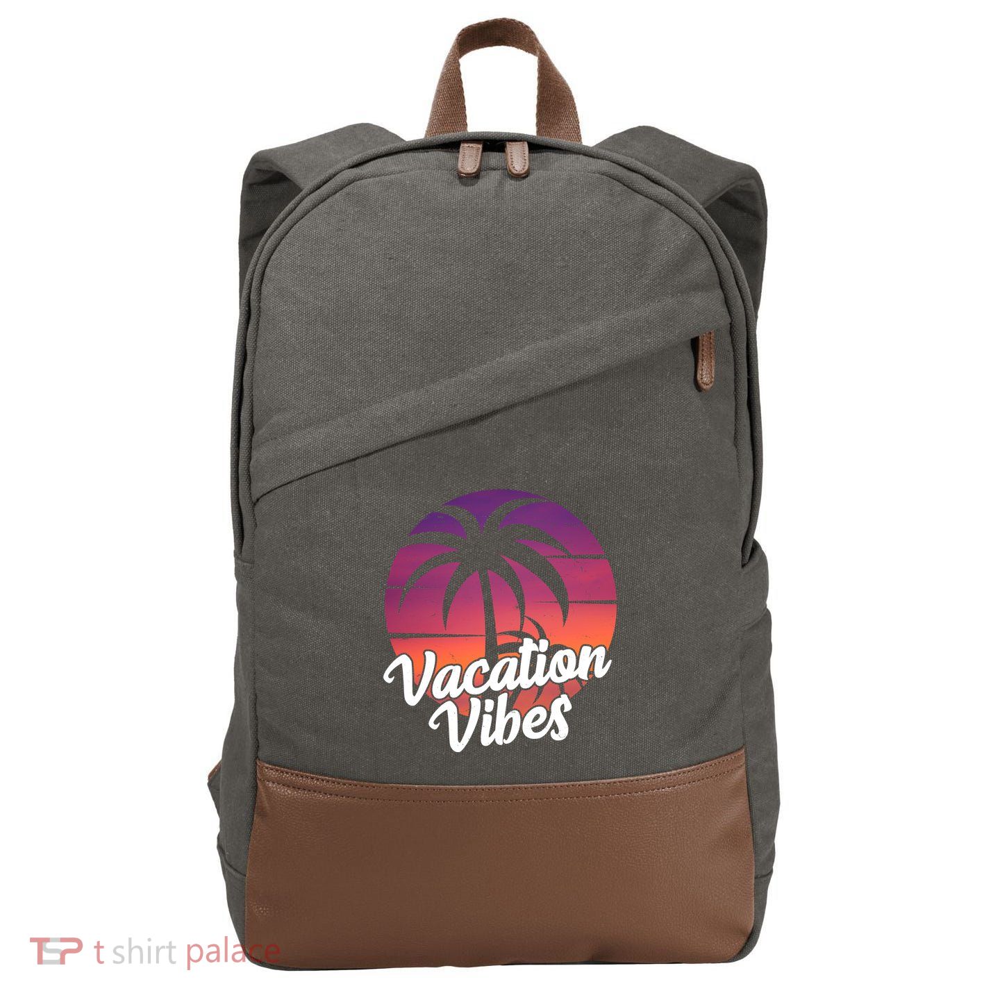 Vacation Vibes Tropical Retro Sunset Cotton Canvas Backpack