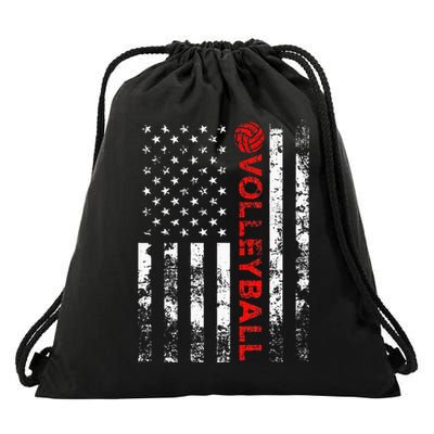 Volleyball Vintage USA American Flag Drawstring Bag