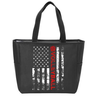 Volleyball Vintage USA American Flag Zip Tote Bag