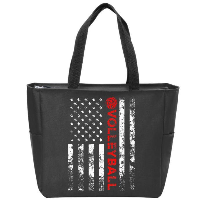 Volleyball Vintage USA American Flag Zip Tote Bag