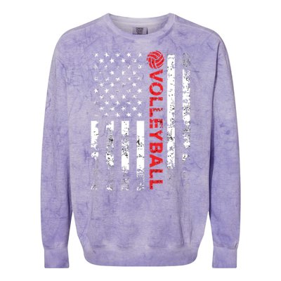 Volleyball Vintage USA American Flag Colorblast Crewneck Sweatshirt