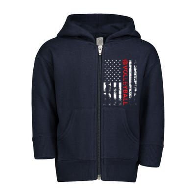 Volleyball Vintage USA American Flag Toddler Zip Fleece Hoodie