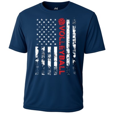 Volleyball Vintage USA American Flag Cooling Performance Crew T-Shirt