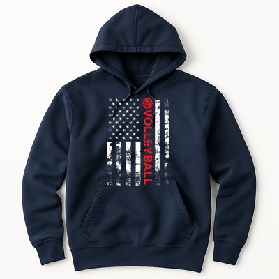 Volleyball Vintage USA American Flag Hoodie