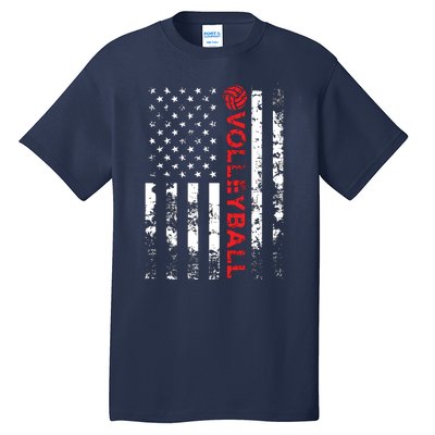 Volleyball Vintage USA American Flag Tall T-Shirt