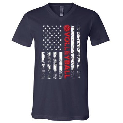 Volleyball Vintage USA American Flag V-Neck T-Shirt