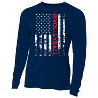 Volleyball Vintage USA American Flag Cooling Performance Long Sleeve Crew