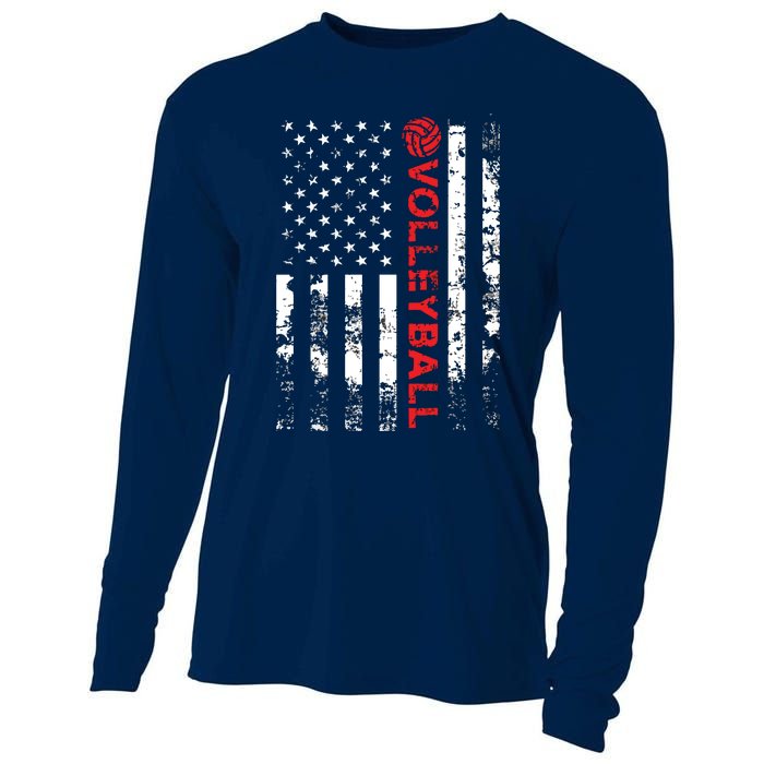 Volleyball Vintage USA American Flag Cooling Performance Long Sleeve Crew