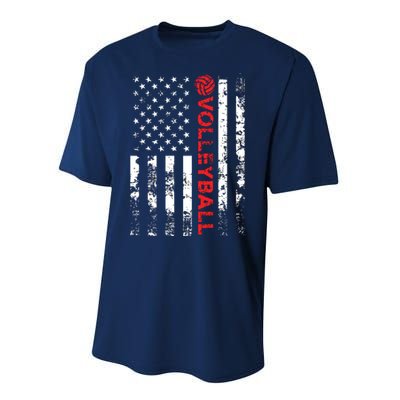 Volleyball Vintage USA American Flag Performance Sprint T-Shirt