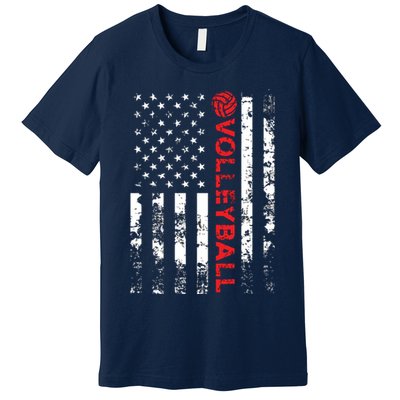 Volleyball Vintage USA American Flag Premium T-Shirt