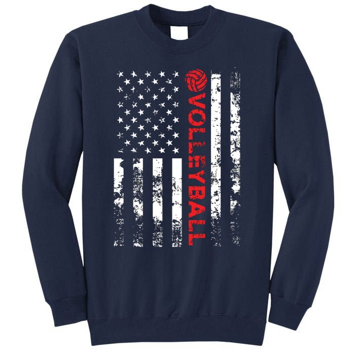 Volleyball Vintage USA American Flag Tall Sweatshirt