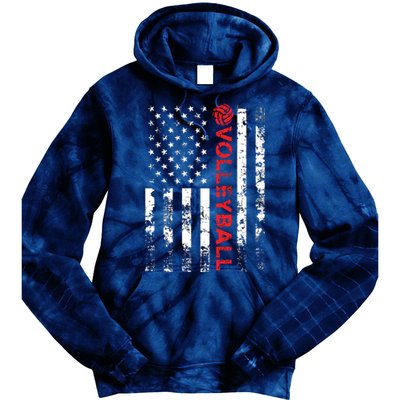 Volleyball Vintage USA American Flag Tie Dye Hoodie