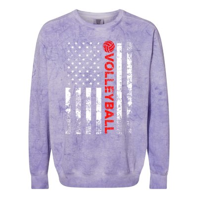 Volleyball Vintage Usa American Flag Gift Colorblast Crewneck Sweatshirt