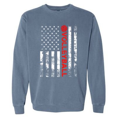 Volleyball Vintage Usa American Flag Gift Garment-Dyed Sweatshirt