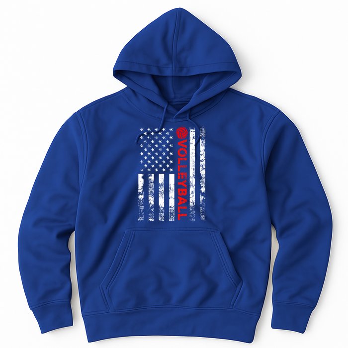 Volleyball Vintage Usa American Flag Gift Hoodie