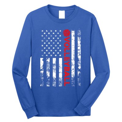 Volleyball Vintage Usa American Flag Gift Long Sleeve Shirt