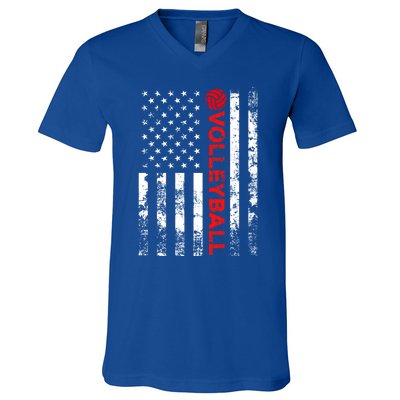 Volleyball Vintage Usa American Flag Gift V-Neck T-Shirt