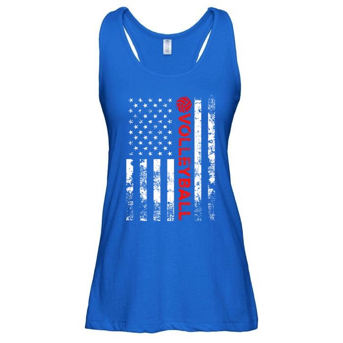 Volleyball Vintage Usa American Flag Gift Ladies Essential Flowy Tank