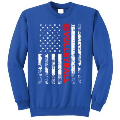 Volleyball Vintage Usa American Flag Gift Tall Sweatshirt