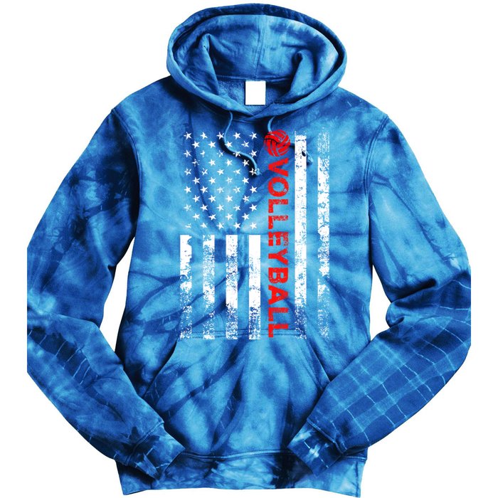 Volleyball Vintage Usa American Flag Gift Tie Dye Hoodie